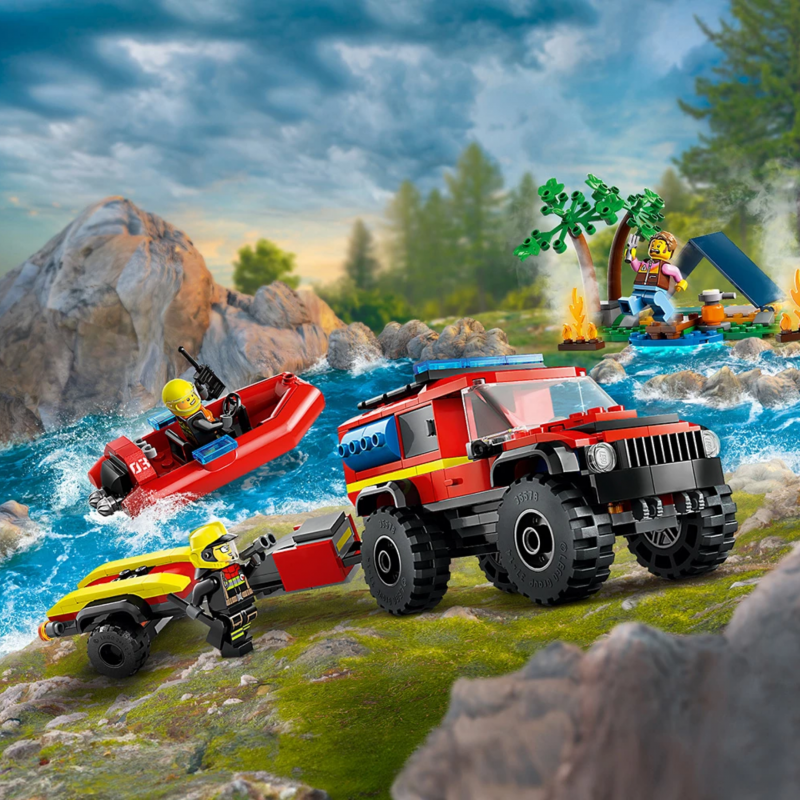 LEGO City Fire Пожарникарски камион 4x4 със спасителна лодка 60412