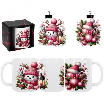 Коледна чаша - Весели Празници с бяло меченце