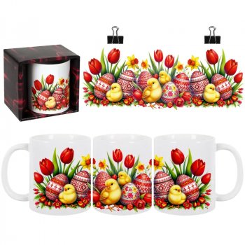 Подарък за Великден - Керамична чаша с червени яйца 300 мл