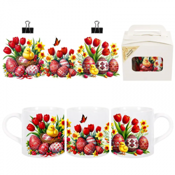 Великденска чаша с червени лалета - 150 мл