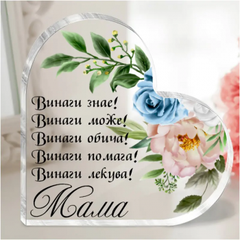 Акрилно сърце с послание - Мама винаги знае