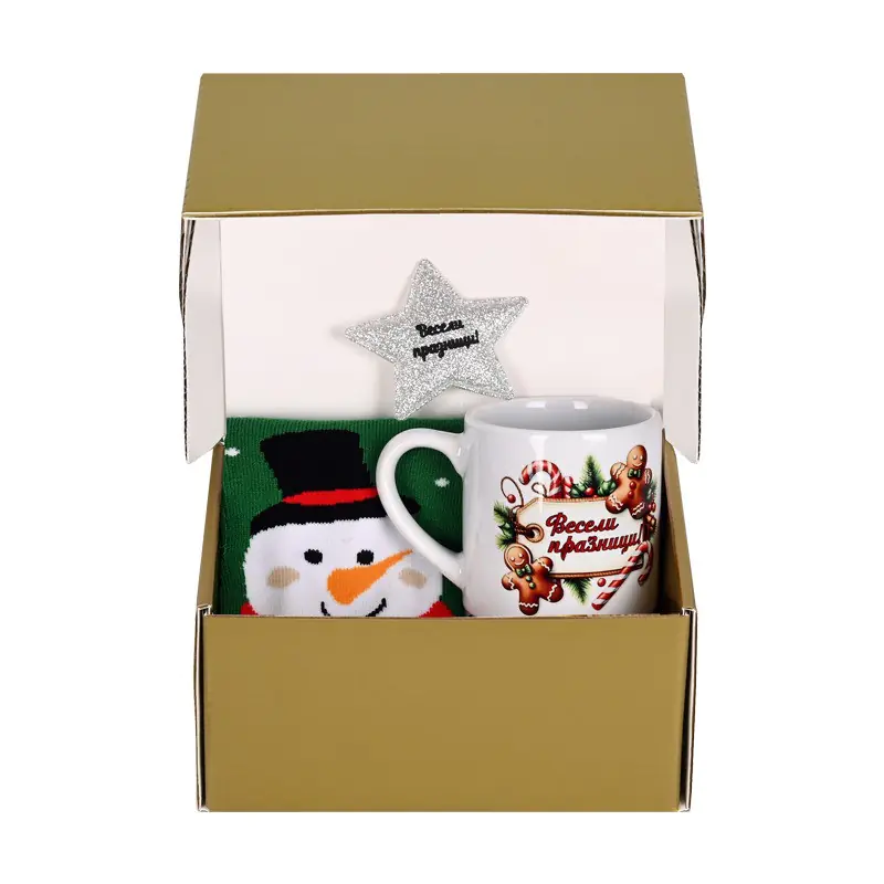 Комплект Весели Празници с чаша, коледни чорапи с Елен и звезда