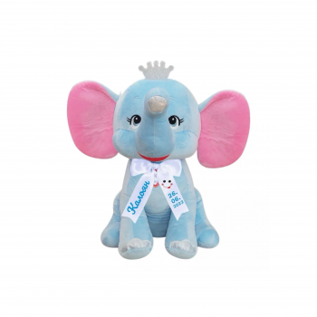 Плюшен слон с надписана панделка, син, 28 см
