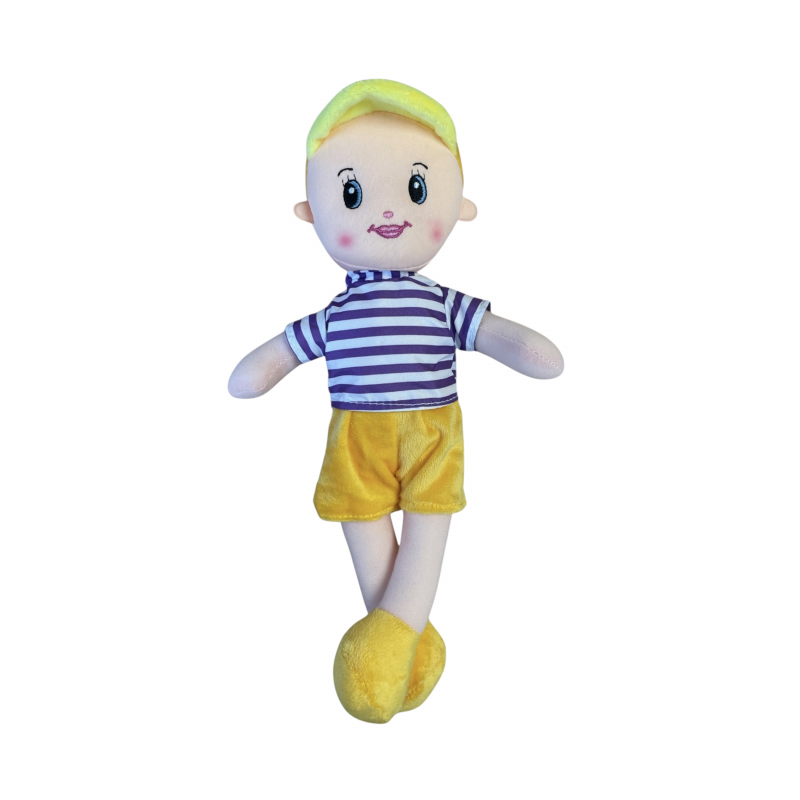 Мека кукла момче с жълти панталонки, 32 см