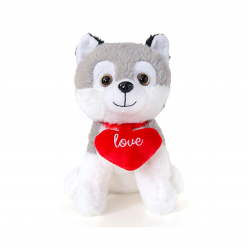 Плюшено куче със сърце, бяло със сиво, 24 см