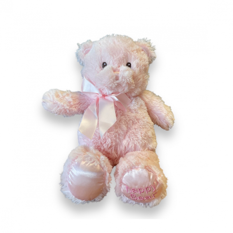Плюшено мече с бродирани очи, розово, 28 см