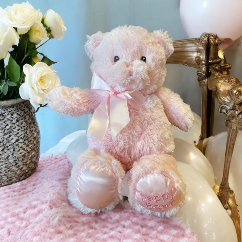 Плюшено мече с бродирани очи, розово, 28 см