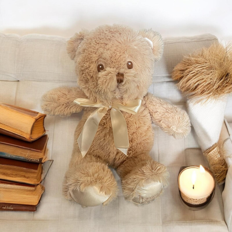 Плюшено мече с бродирани очи, кафяво, 28 см