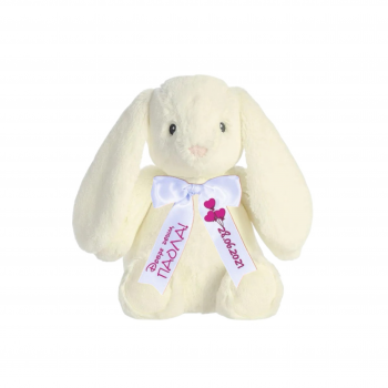 Плюшен заек Aurora с надписана панделка, бежов, 25 см