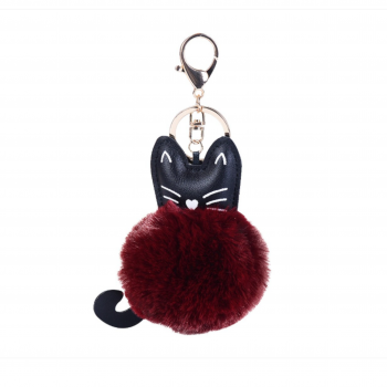 Ключодържател коте с пухче, бордо, 10 см