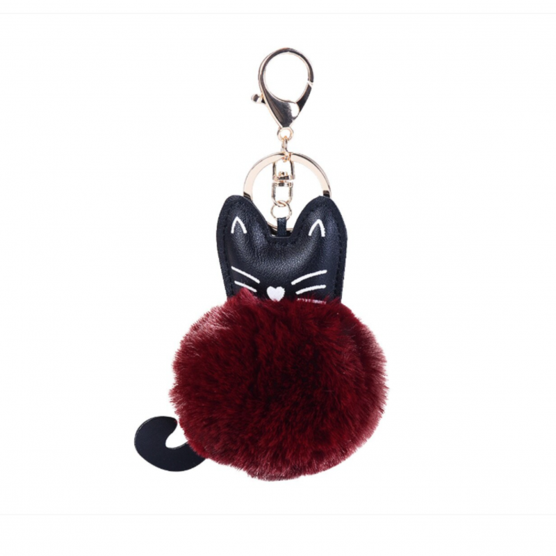 Ключодържател коте с пухче, бордо, 10 см