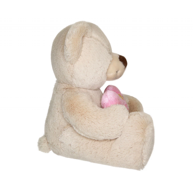 Плюшено мече със сърце Aurora, екрю, 23 см