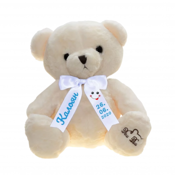 Плюшено мече с надписана панделка, бежаво, 35 см