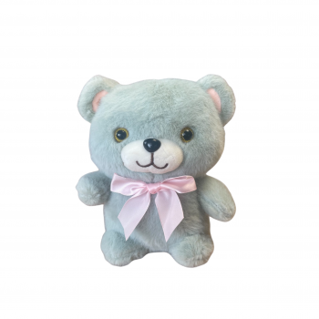 Плюшено мече със сатенена панделка, сиво, 20 см
