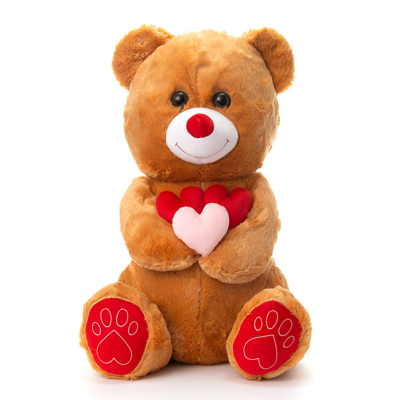 Плюшено мече, кафяво с три сърца 