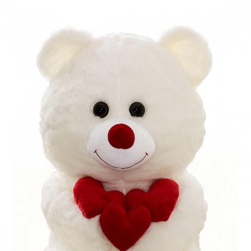 Плюшено мече с три сърца, бяло, 65 см