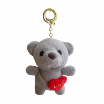 Плюшено мече със сърчице на ключодържател, сиво, 12 см