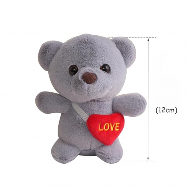 Плюшено мече със сърчице на ключодържател, сиво, 12 см