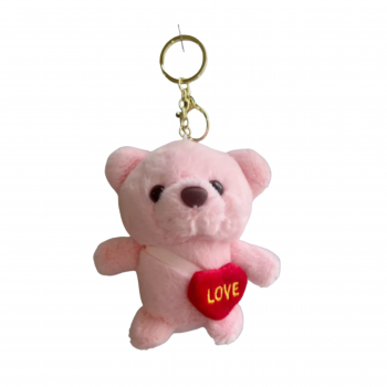 Плюшено мече със сърчице на ключодържател, розово, 12 см