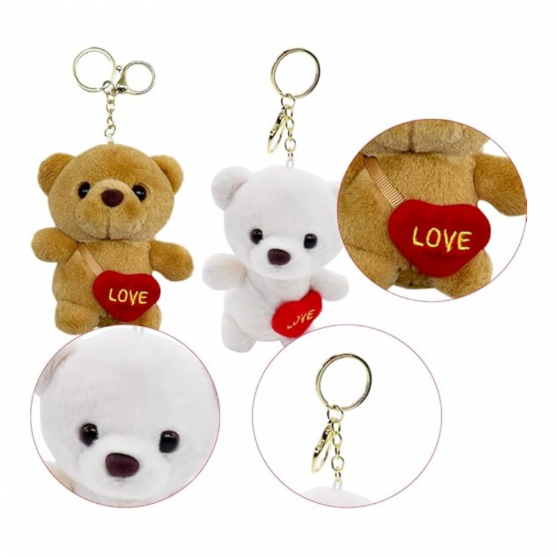 Плюшено мече със сърчице на ключодържател, екрю, 12 см