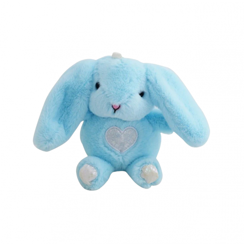 Плюшено зайче със сърчице на ключодържател, светло синьо, 16 см