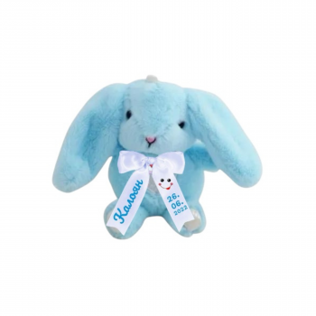 Плюшено зайче ключодържател с надпис, светло синьо, 16 см