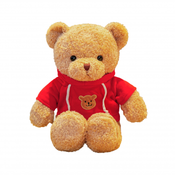 Плюшено мече с червен пуловер, кафяво, 30 см