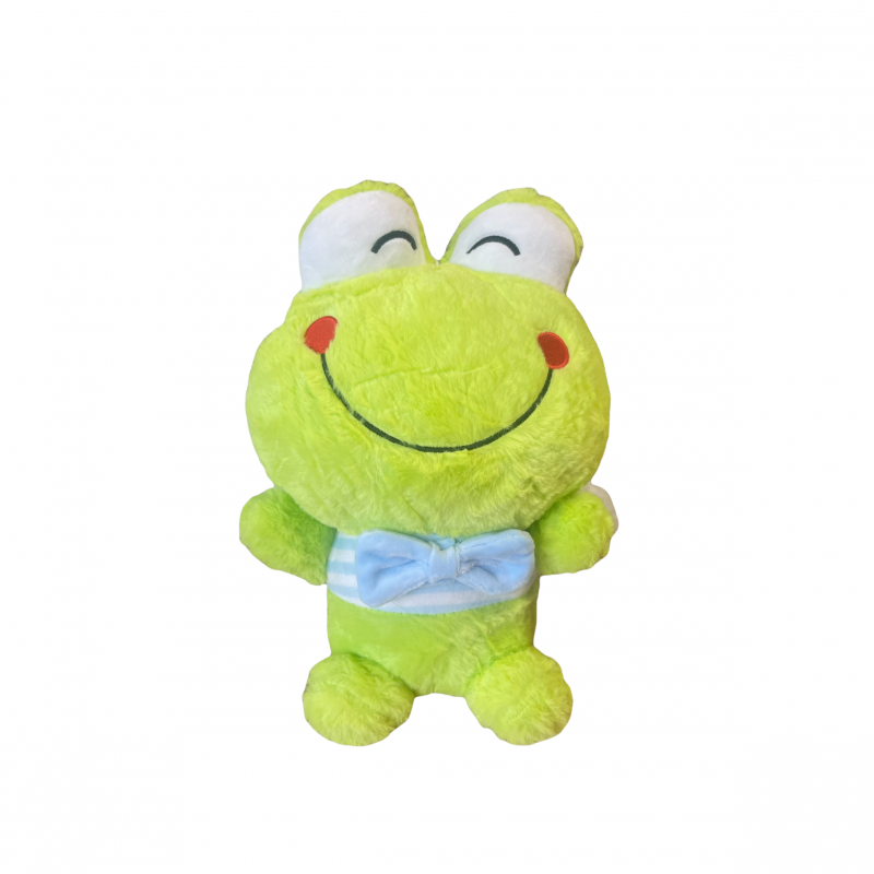 Плюшена жабка Петя със синя папионка, зелена, 30 см