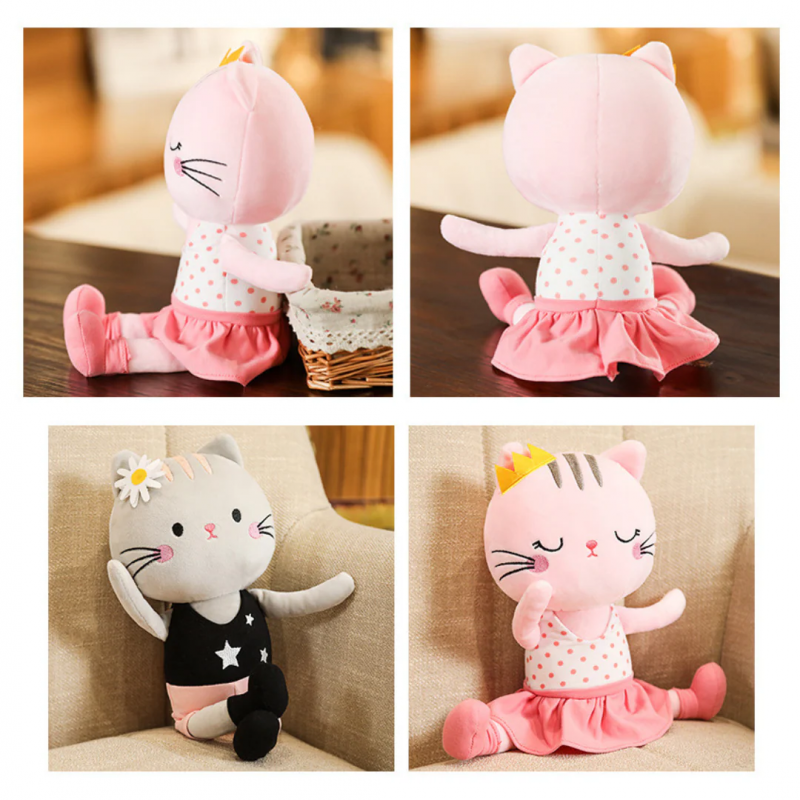 Плюшено коте Рая с рокля, розово, 35 см