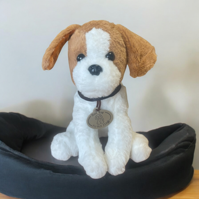 Плюшено Куче с медальон, бяло, 23 см