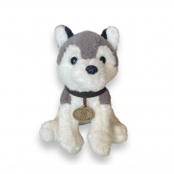 Плюшено Хъски с медальон, сиво, 23 см
