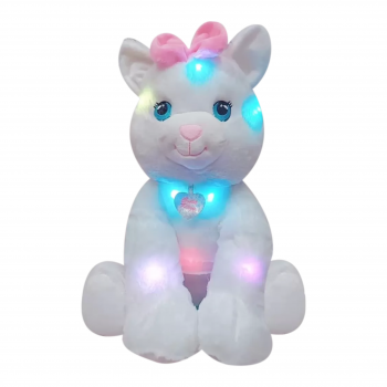 Плюшено коте с LED светлини, бяло, 30 см