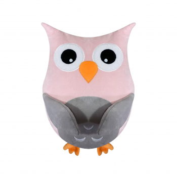 Плюшена възглавничка бухалче, розово и сиво, 35 см