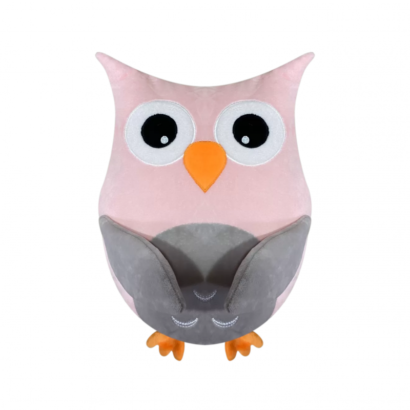 Плюшена възглавничка бухалче, розово и сиво, 35 см