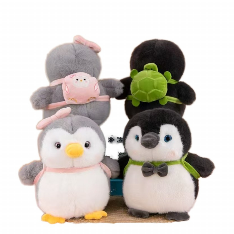 Плюшен пингвин Лори с розова чантичка, сив, 25 см