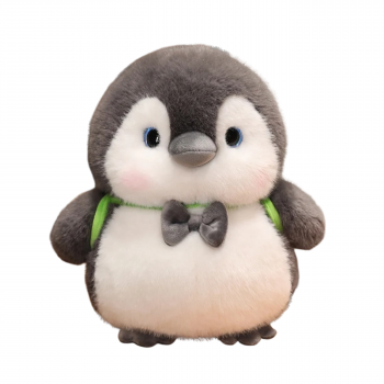 Плюшен пингвин Бруно със зелена раничка, черен, 25 см