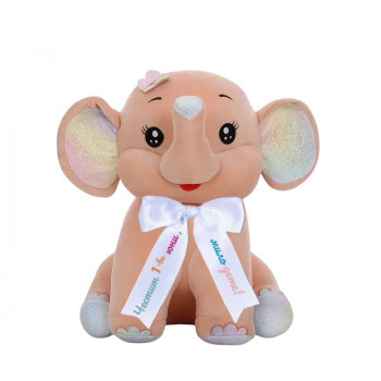 Плюшено слонче с надписана панделка, розово, 30 см