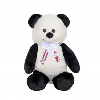 Плюшена панда класик с надписана панделка, 80 см