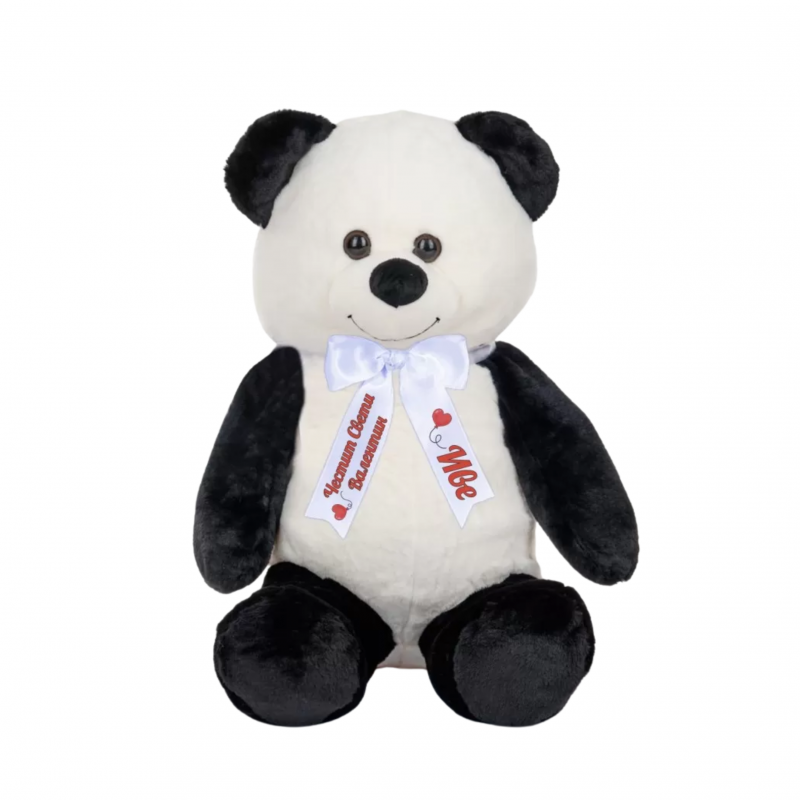 Плюшена панда класик с надписана панделка, 80 см