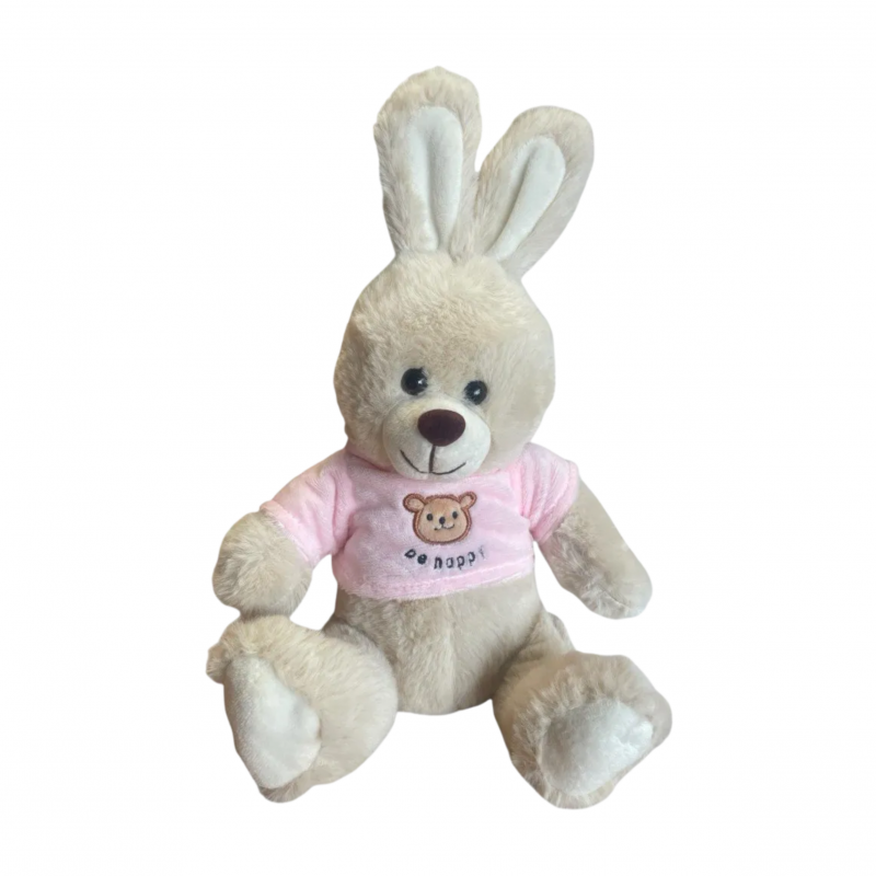 Плюшено зайче с розова тениска, 20 см