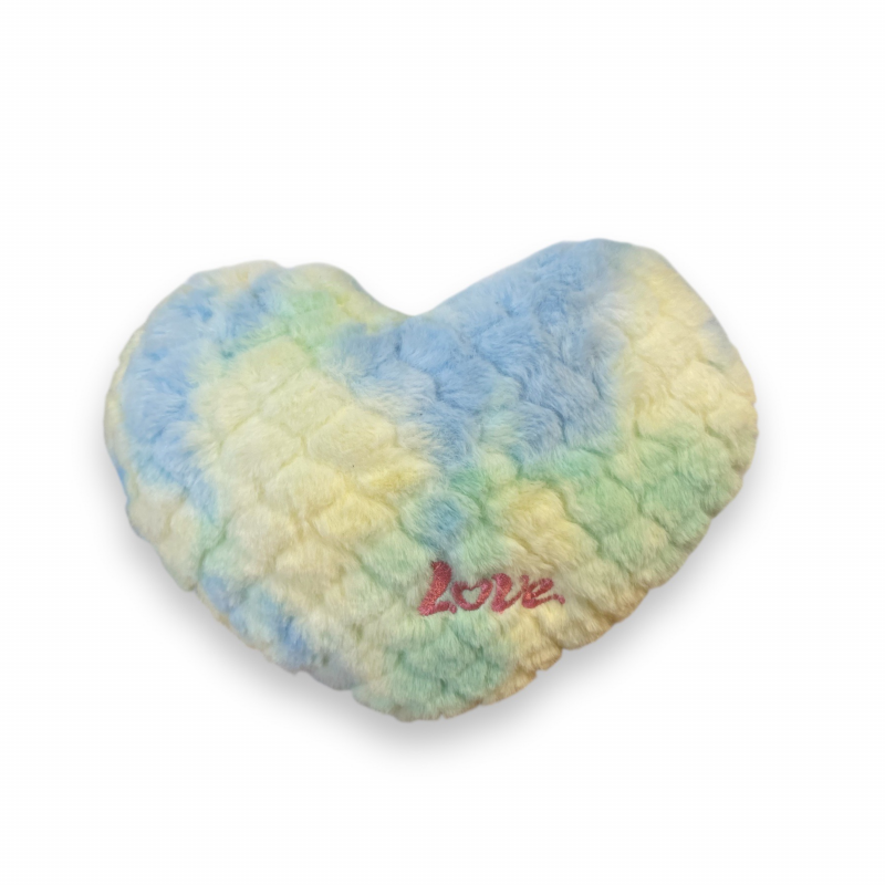 Плюшено сърце с надпис Love, синьо и жълто, 18 см