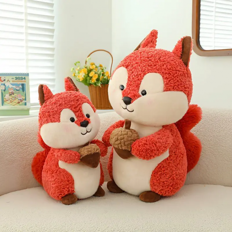 Плюшена катеричка с жълъд, оранжева, 25 см