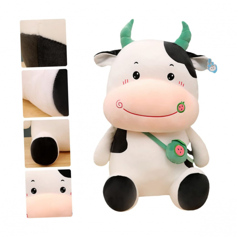 Плюшена кравичка със зелени рогца, 30 см