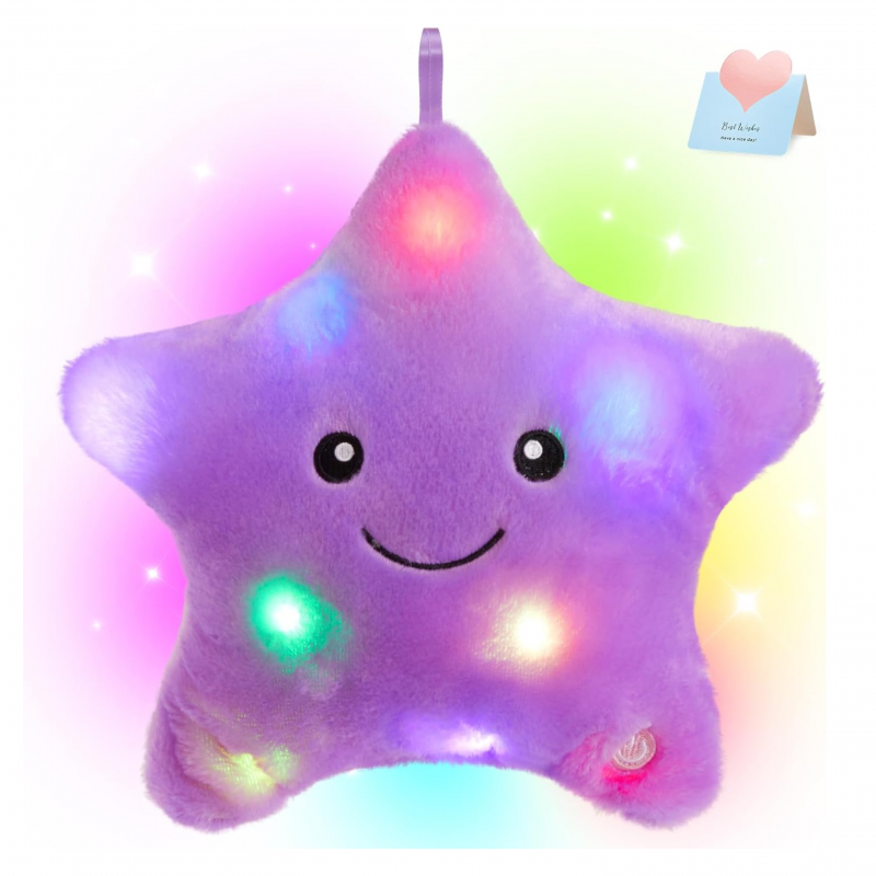 Плюшена звезда с LED светлини, лилава, 30 см