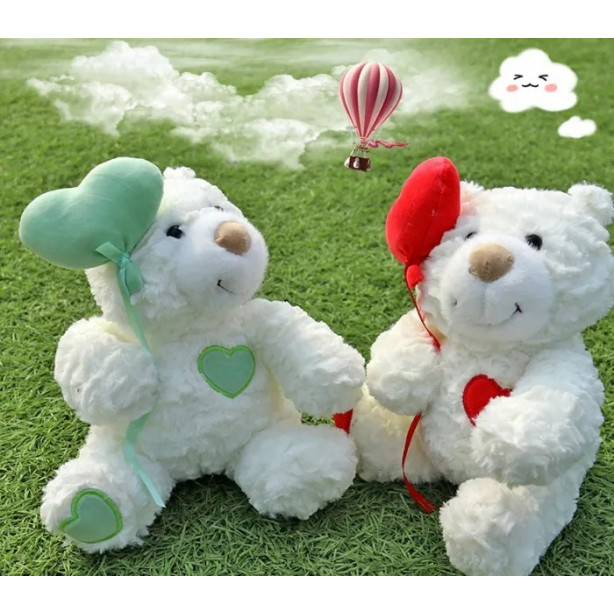 Плюшено мече с червен балон сърце, 25 см