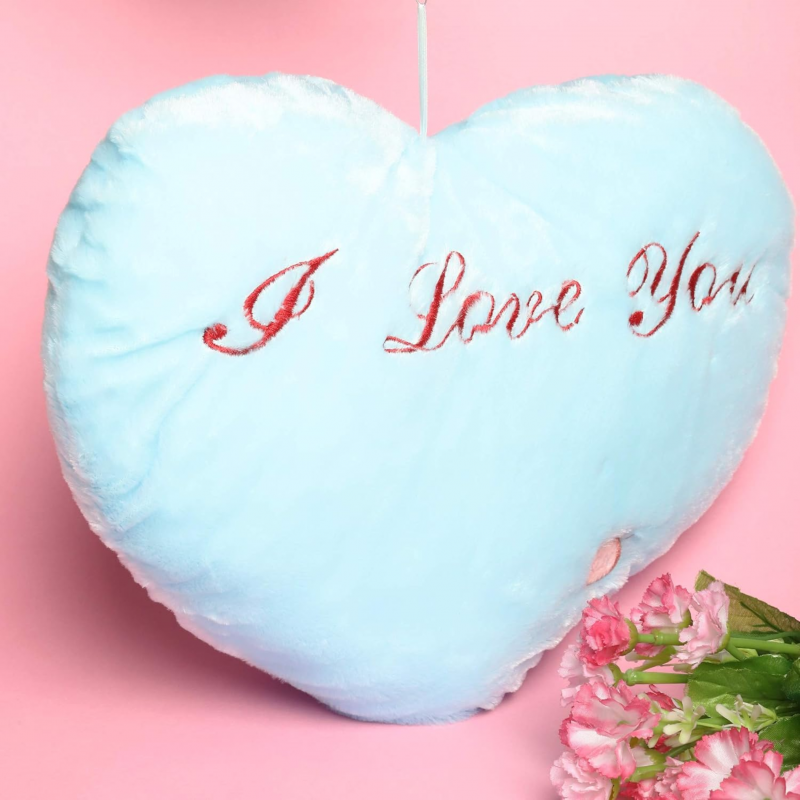 Плюшено сърце с LED светлини, синьо, 30 см