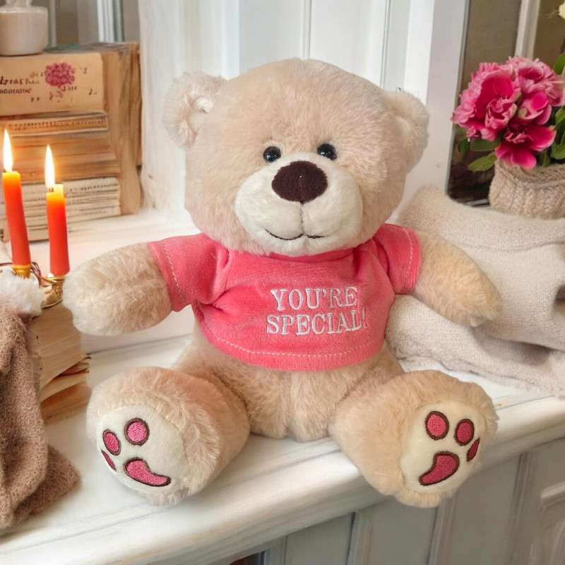 Плюшено мече с розова тениска, кафяво, 20 см
