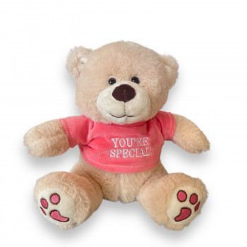 Плюшено мече с розова тениска, кафяво, 20 см