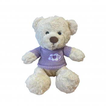 Плюшено мече Ради с лилава тениска I love you, екрю, 25 см