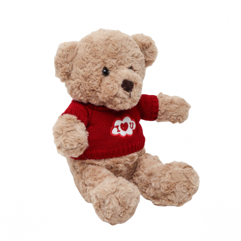 Плюшено мече Ради с червена тениска I love you, кафяво, 25 см